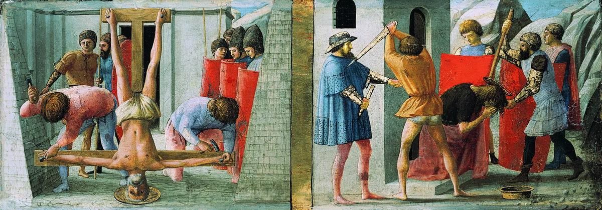 Predella - Crocifissione di san Pietro e martirio di san Giovanni Battista, Gemaldegalerie, Berlino